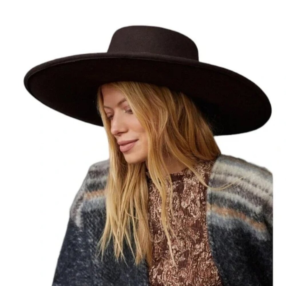 Anthropologie Boater Wide Brim Brown Felt Hat $80